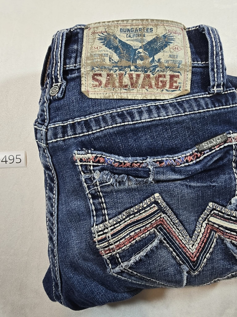 Salvage Havoc Straight Slim Fit Jeans Womens 28x30 Distressed Buckle Stitching